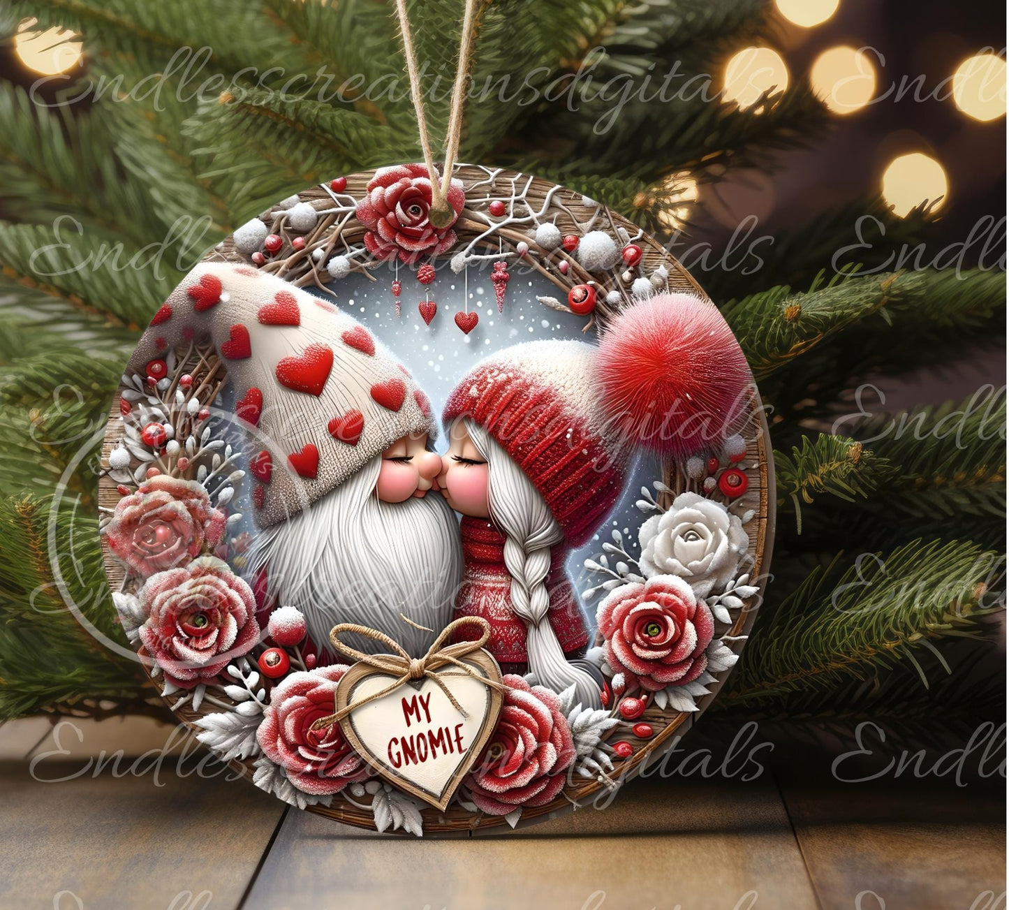VALENTINES KISSING GNOMES  door hanger keychain, round slate,  for sublimation high resolution can be resized, 2 files 1 blank, resize