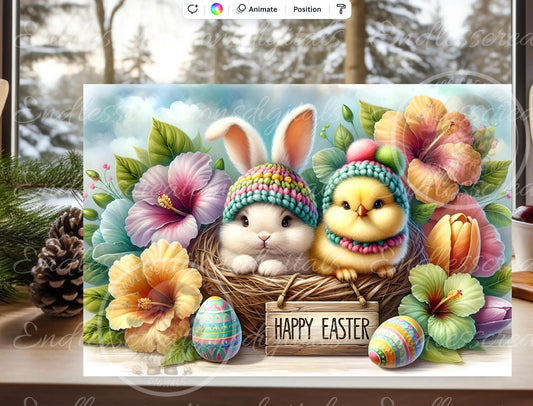 EASTER BUNNY CHICK digital download only, can be sized for slates, cutting boards, tumblers 2 files, 1 blank for your own text