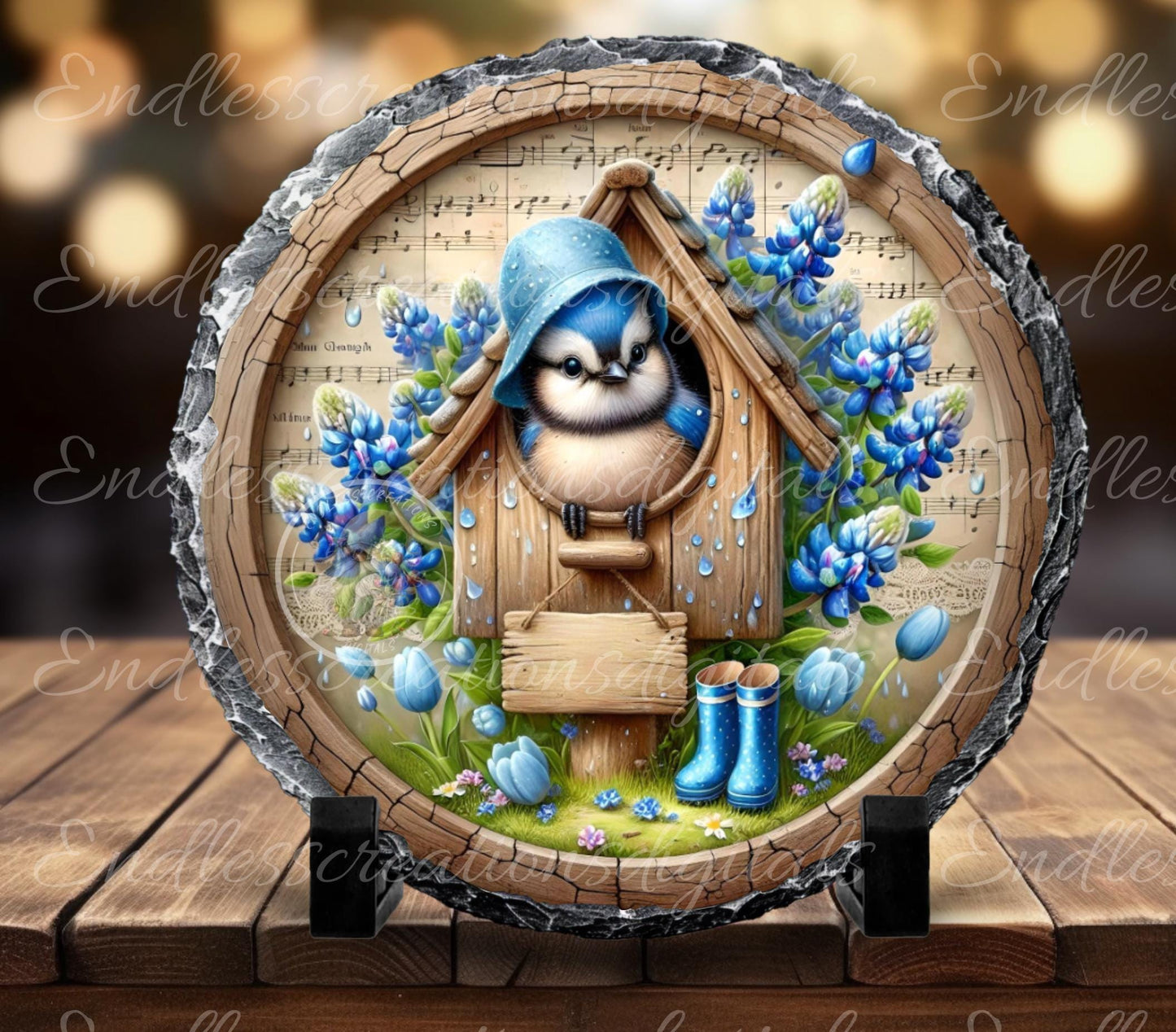 SPRING BABY BLUEJAYS BLUEBONNETS ROUND