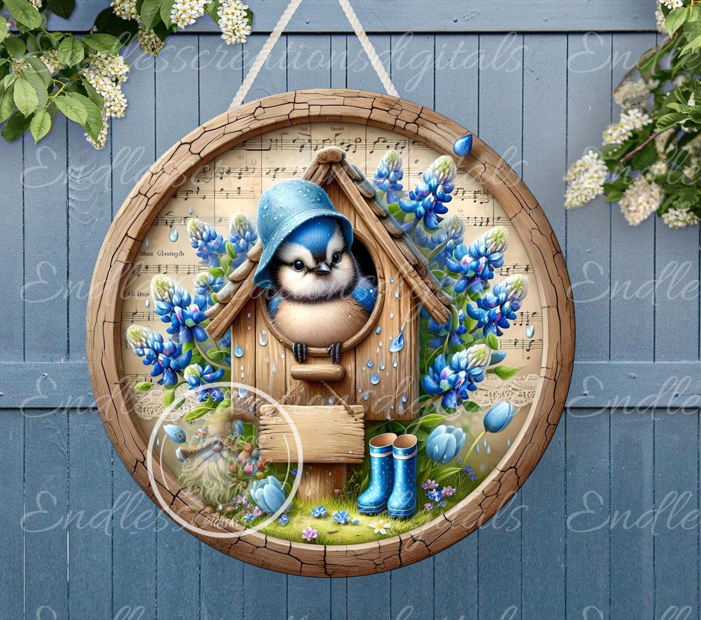 SPRING BABY BLUEJAYS BLUEBONNETS ROUND
