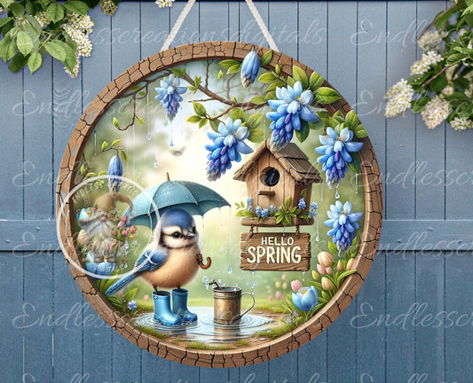 SPRING BABY BLUEJAYS BLUEBONNETS ROUND