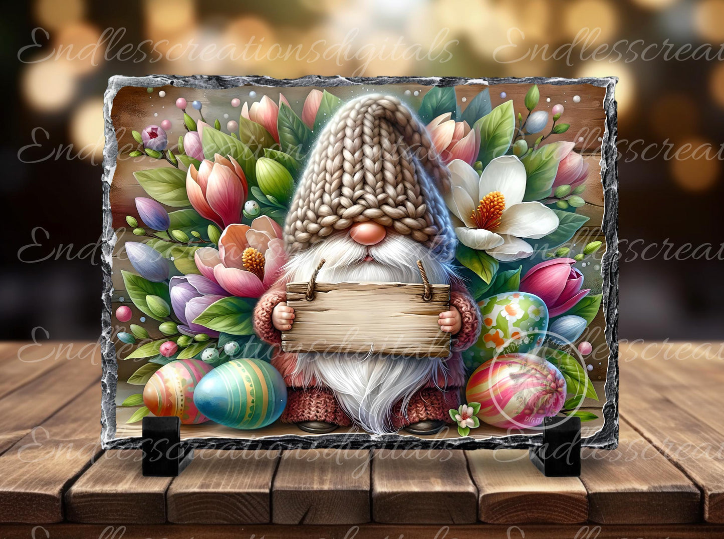 EASTER MAGNOLIA GNOMES digital download only, can be sized for slates, cutting boards, tumblers 2 files, 1 blank for your own text