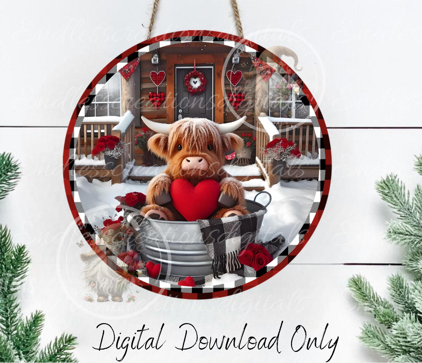 HIGHLAND COW WASHTUB, digital download only, 2 files, 1 blank for your own text, 300 dpi