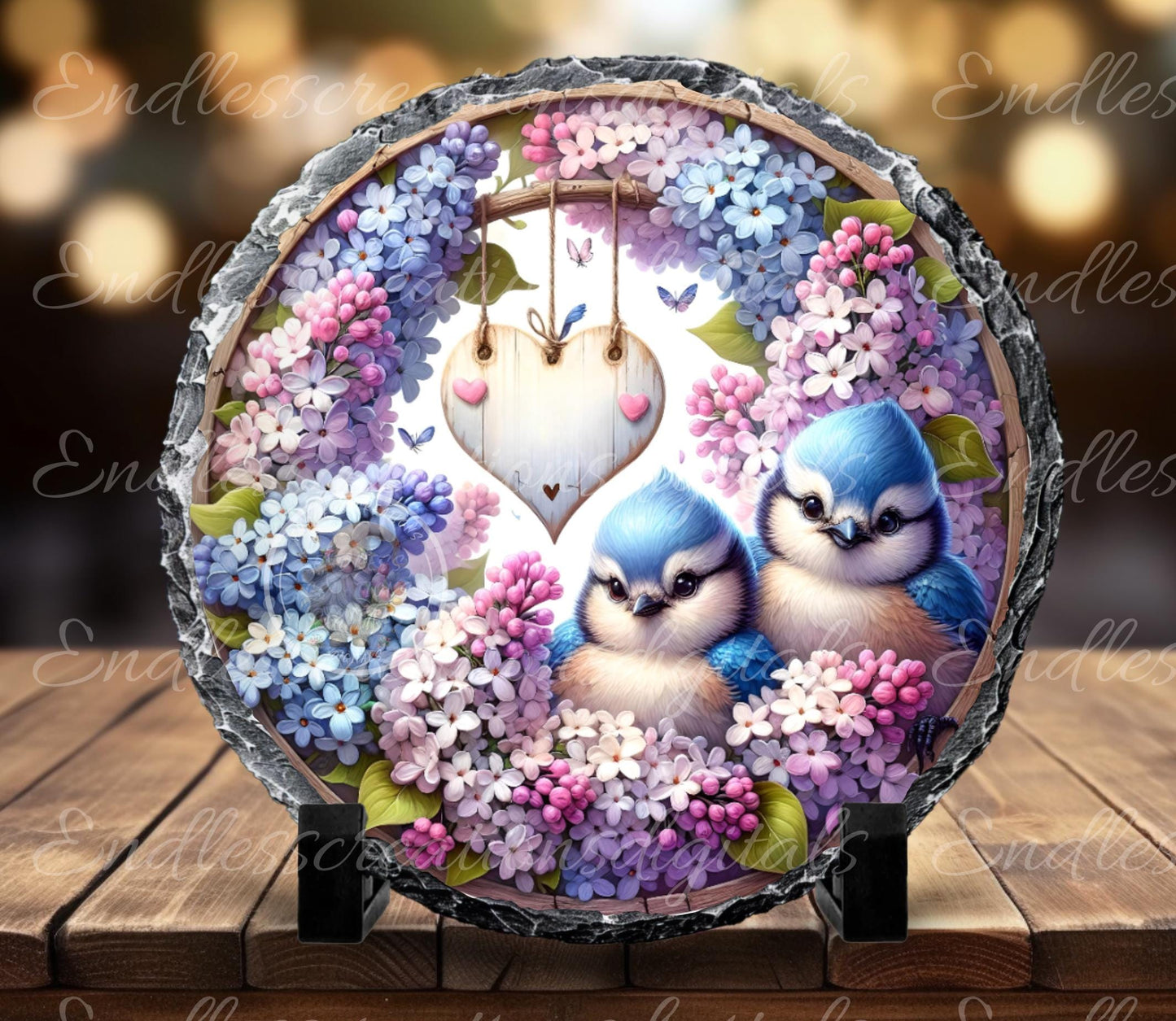 SPRING LILACS BABY BLUE JAY ROUND