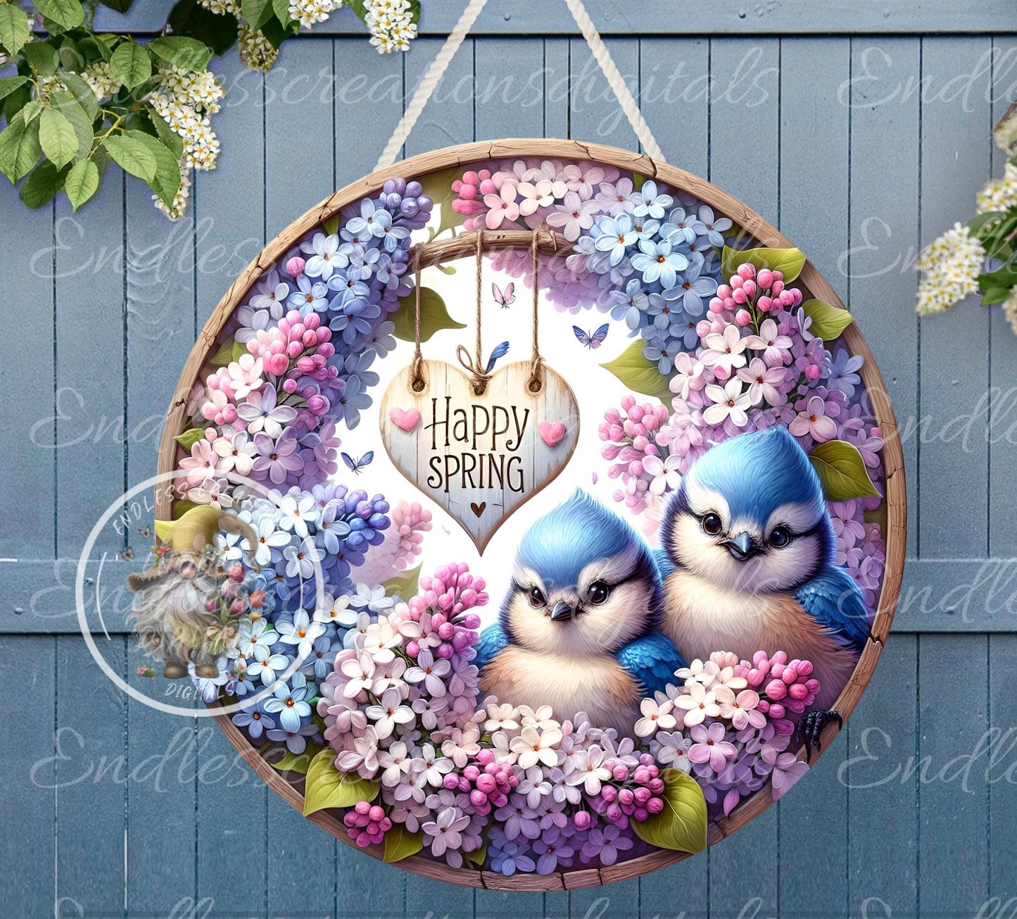 SPRING LILACS BABY BLUE JAY ROUND