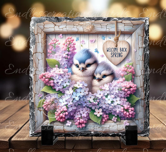 SQUARE SPRING LILACS BABY BLUE JAYS