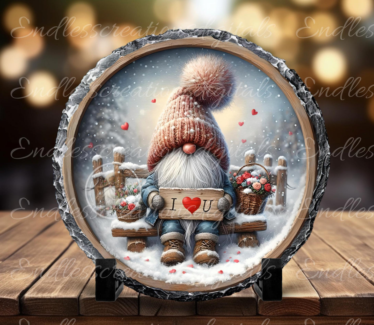 LOVE YOU VALENTINES Gnome, digital download only, 2 files, 1 blank for your own text, 300 dpi