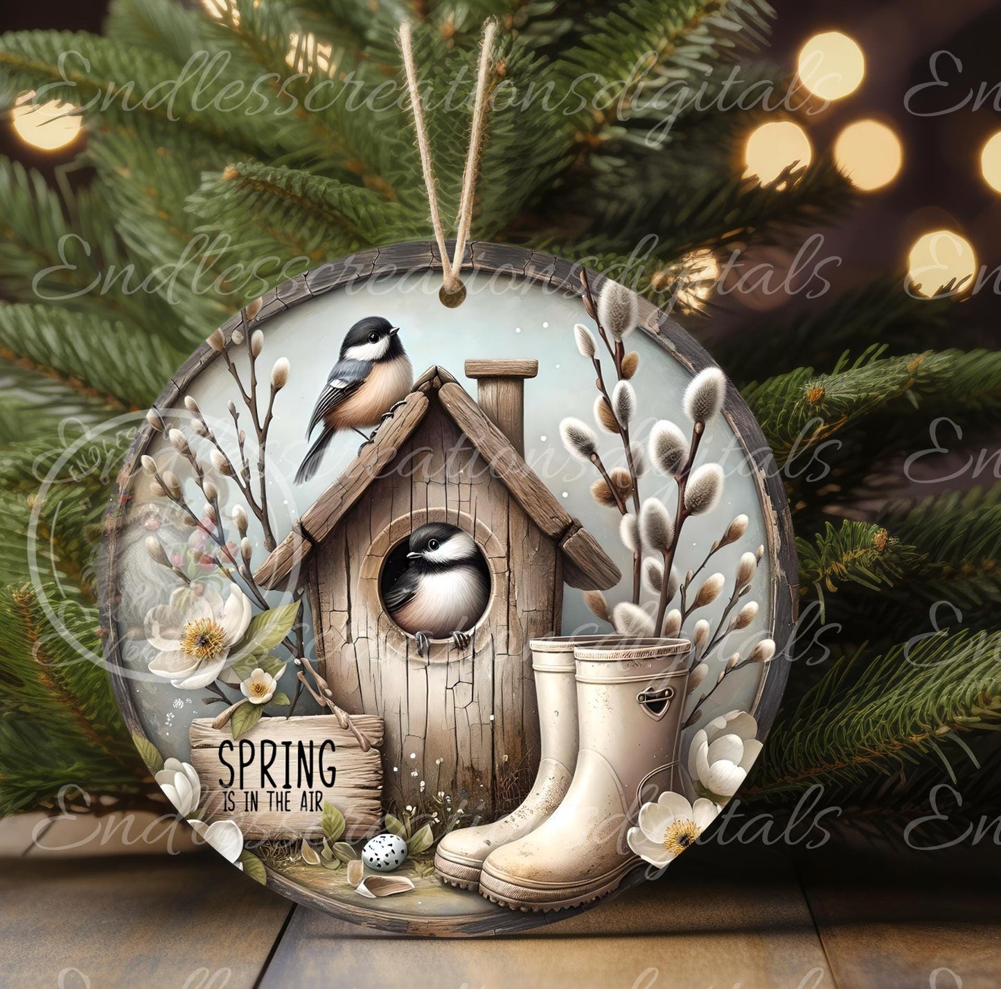 SPRING RUSTIC CHICKADEES Wreath Sign, door hanger, Cutting Board, slate for sublimation, 300 dpi  2 files for download 1 add your own text
