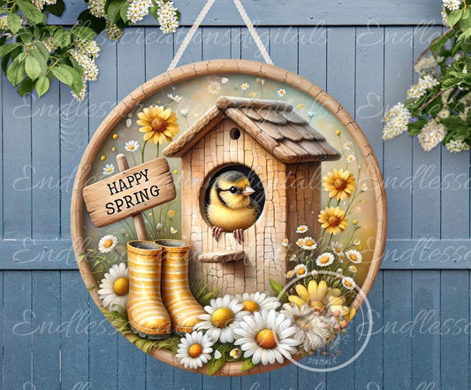 SPRING GOLDFINCHES Wreath Sign, door hanger, Cutting Board, slate for sublimation, 300 dpi  2 files for download 1 add your own text