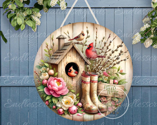 SPRING PEONIES CARDINALS Wreath Sign, door hanger, Cutting Board, slate for sublimation, 300 dpi  2 files for download 1 add your own text