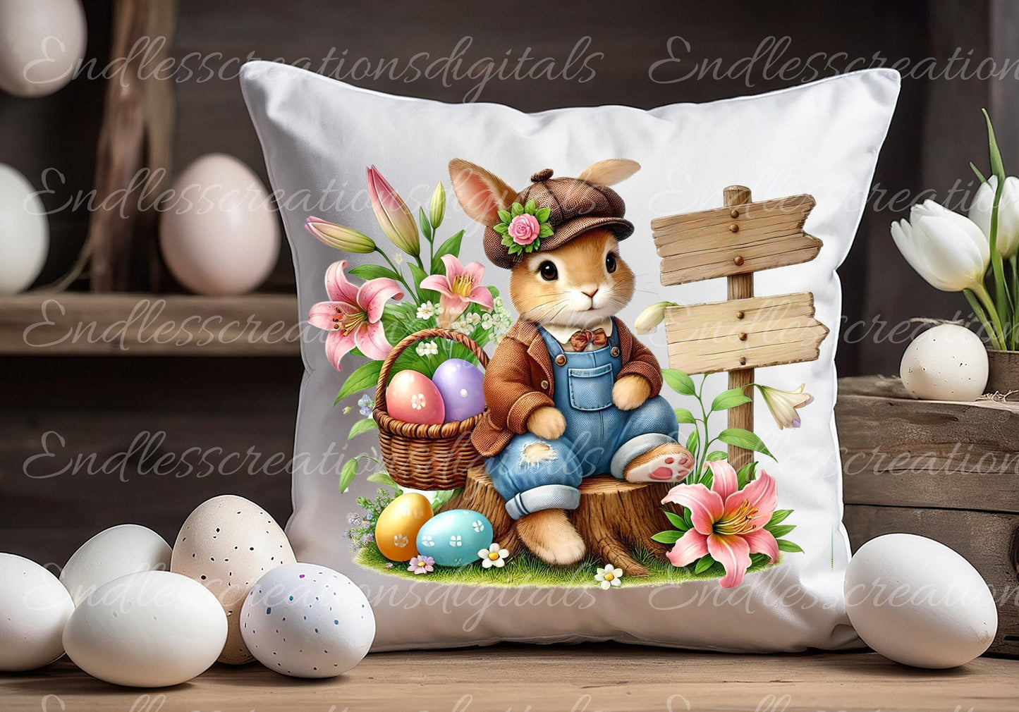 EASTER BOY BUNNY,  Pillow covers, tea towel mugs, plant pots etc sublimation package of 5,  300 Dpi high quality png files for download