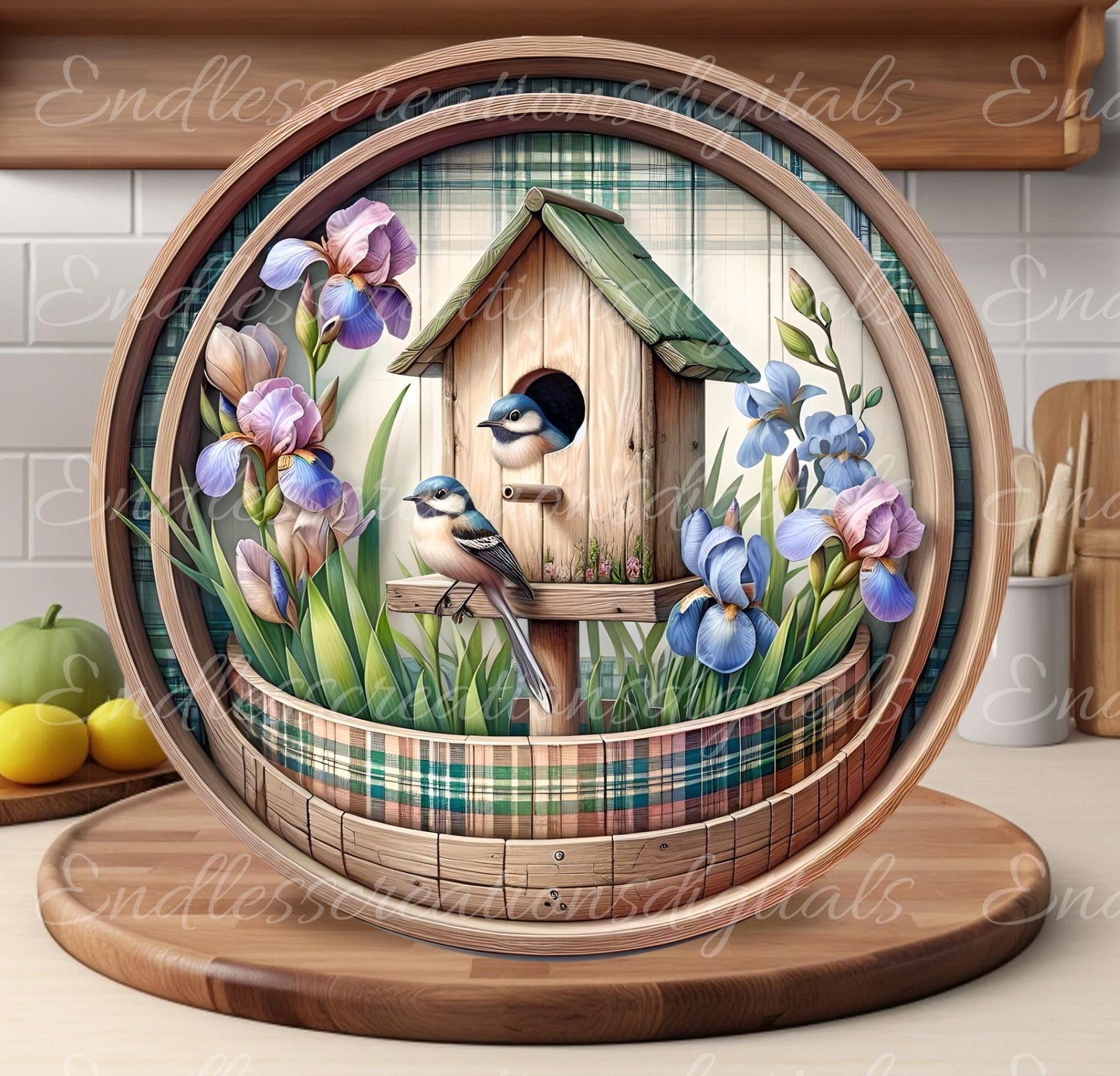 SPRING IRIS BIRDS Wreath Sign, door hanger, Cutting Board, slate for sublimation, 300 dpi  1 file for download can be resized from 3 to 12"
