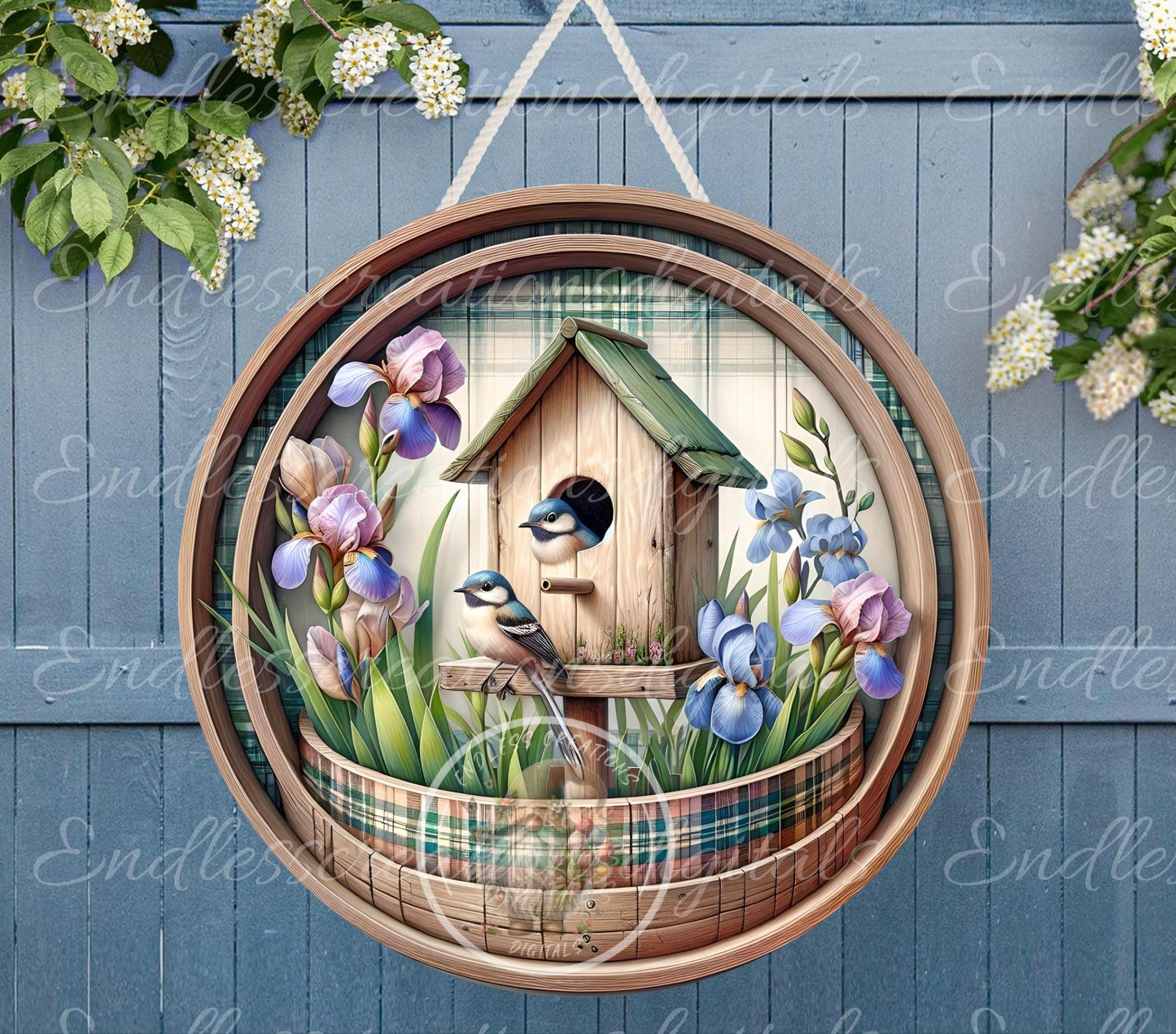 SPRING IRIS BIRDS Wreath Sign, door hanger, Cutting Board, slate for sublimation, 300 dpi  1 file for download can be resized from 3 to 12"