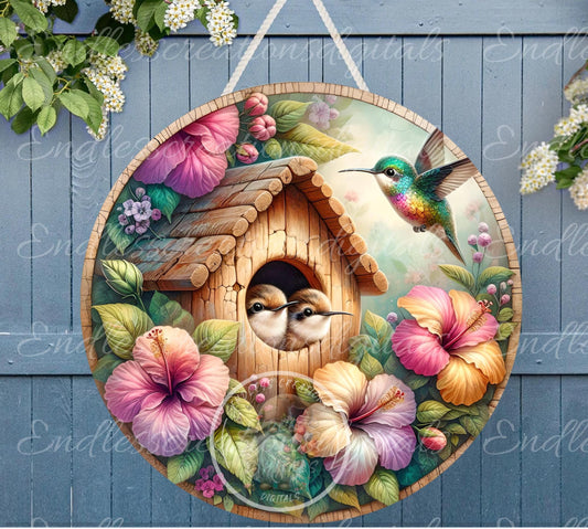 TROPICAL HUMMINGBIRDS Wreath Sign, door hanger Cutting Board slate for sublimation 300 dpi  1 file for download can be resized from 3 to 12"
