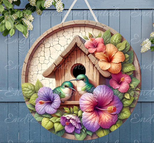 BABY HUMMINGBIRDS Wreath Sign, door hanger, Cutting Board, slate for sublimation, 300 dpi  1 file for download can be resized from 3 to 12"
