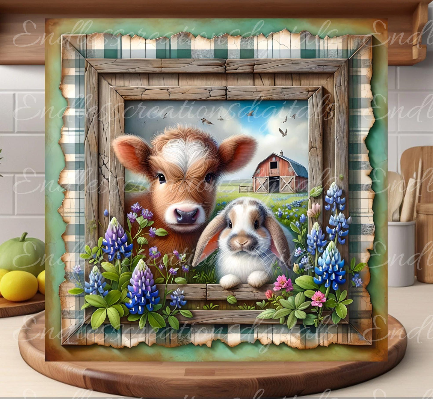 SPRING COW BUNNY Wreath Sign, door hanger, Cutting Board, slate for sublimation, 300 dpi  1 file for download can be resized from 3 to 12"