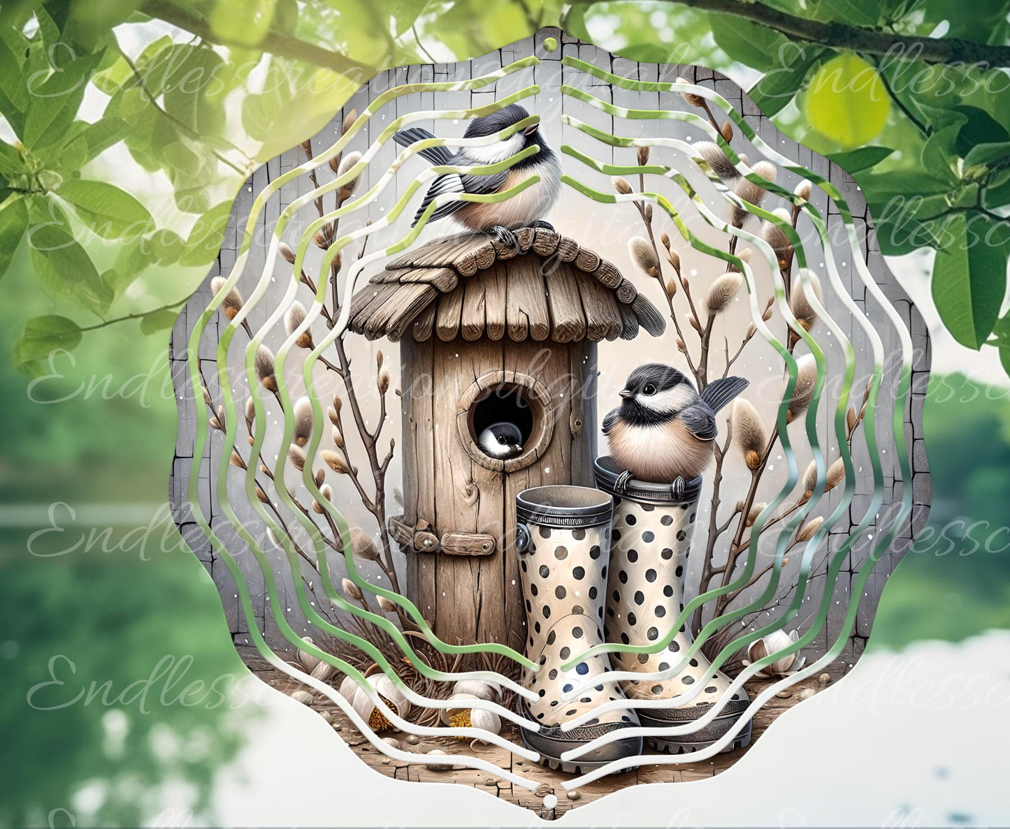 SPRING CHICKADEES Wreath Sign, door hanger, Cutting Board, slate for sublimation, 300 dpi  1 file for download can be resized from 3 to 12"
