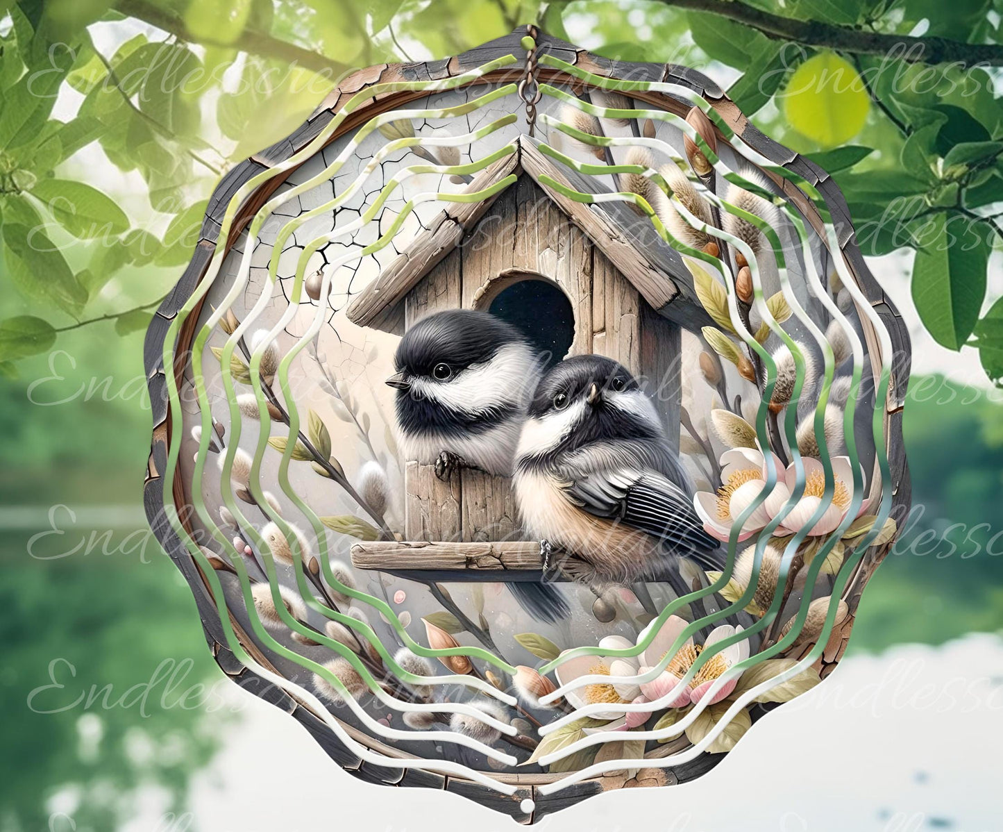 SPRING CHICKADEES Wreath Sign, door hanger, Cutting Board, slate for sublimation, 300 dpi  1 file for download can be resized from 3 to 12"