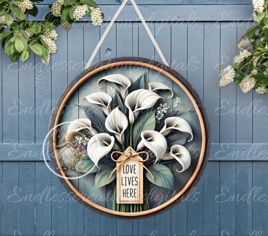 LOVE LIVES HERE Floral, wreath sign png, for sublimation high resolution 2 file, 1 add your own text