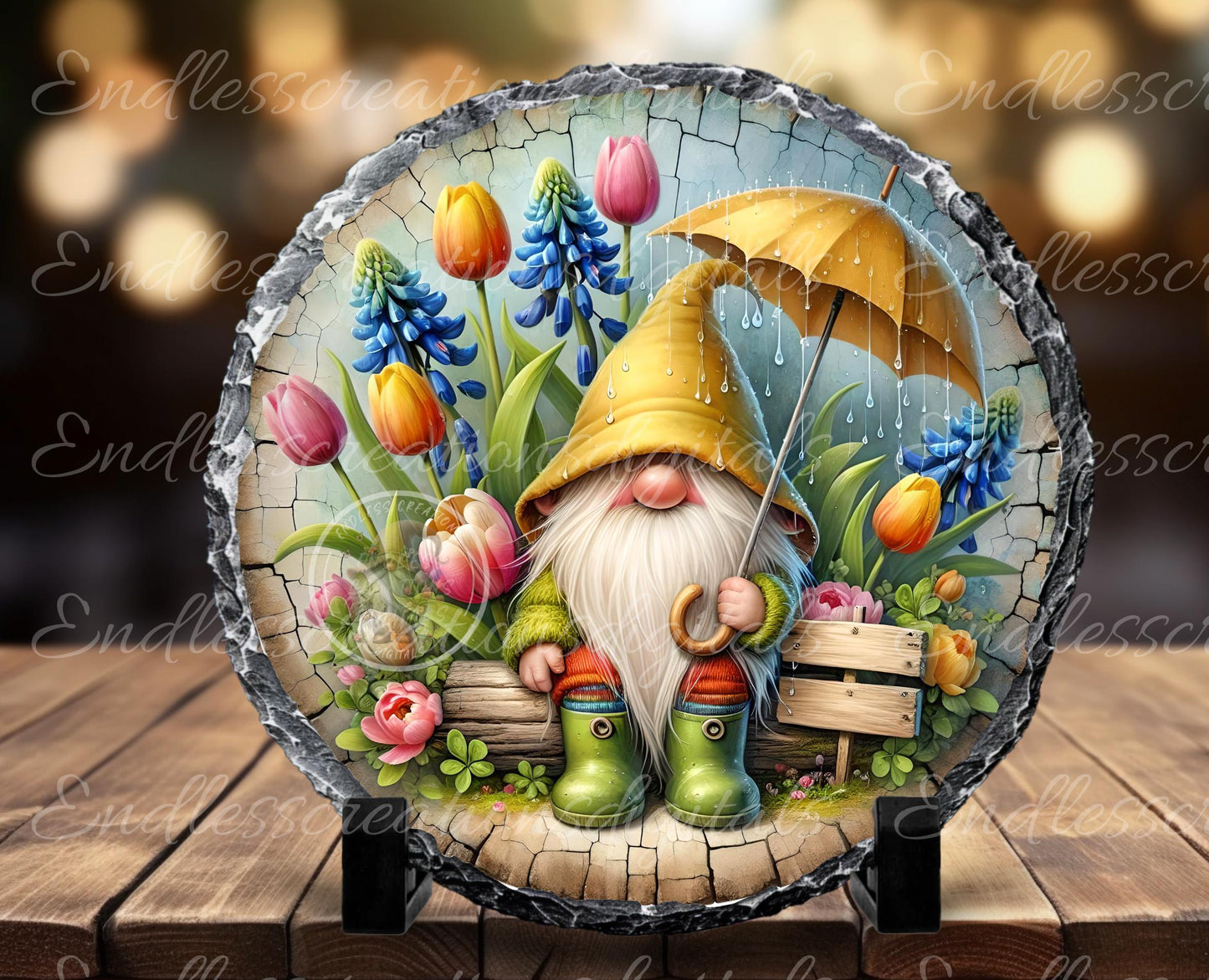 SPRING GNOME FLOWERS Wreath Sign, door hanger Cutting Board slate for sublimation 300 dpi 2  files for download 1 blank to add own text