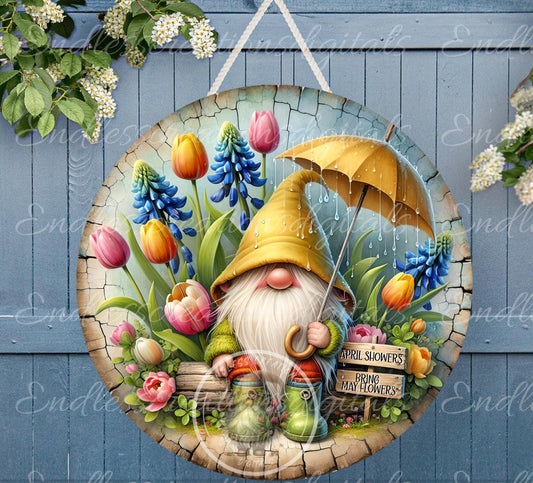 SPRING GNOME FLOWERS Wreath Sign, door hanger Cutting Board slate for sublimation 300 dpi 2  files for download 1 blank to add own text