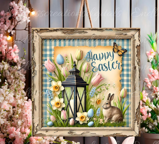 SQUARE HAPPY EASTER BUNNY LANTERN