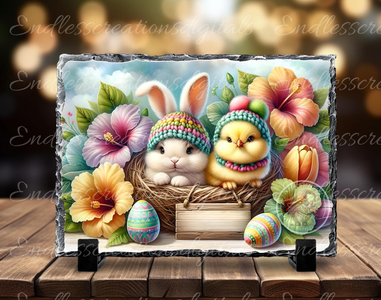 EASTER BUNNY CHICK digital download only, can be sized for slates, cutting boards, tumblers 2 files, 1 blank for your own text