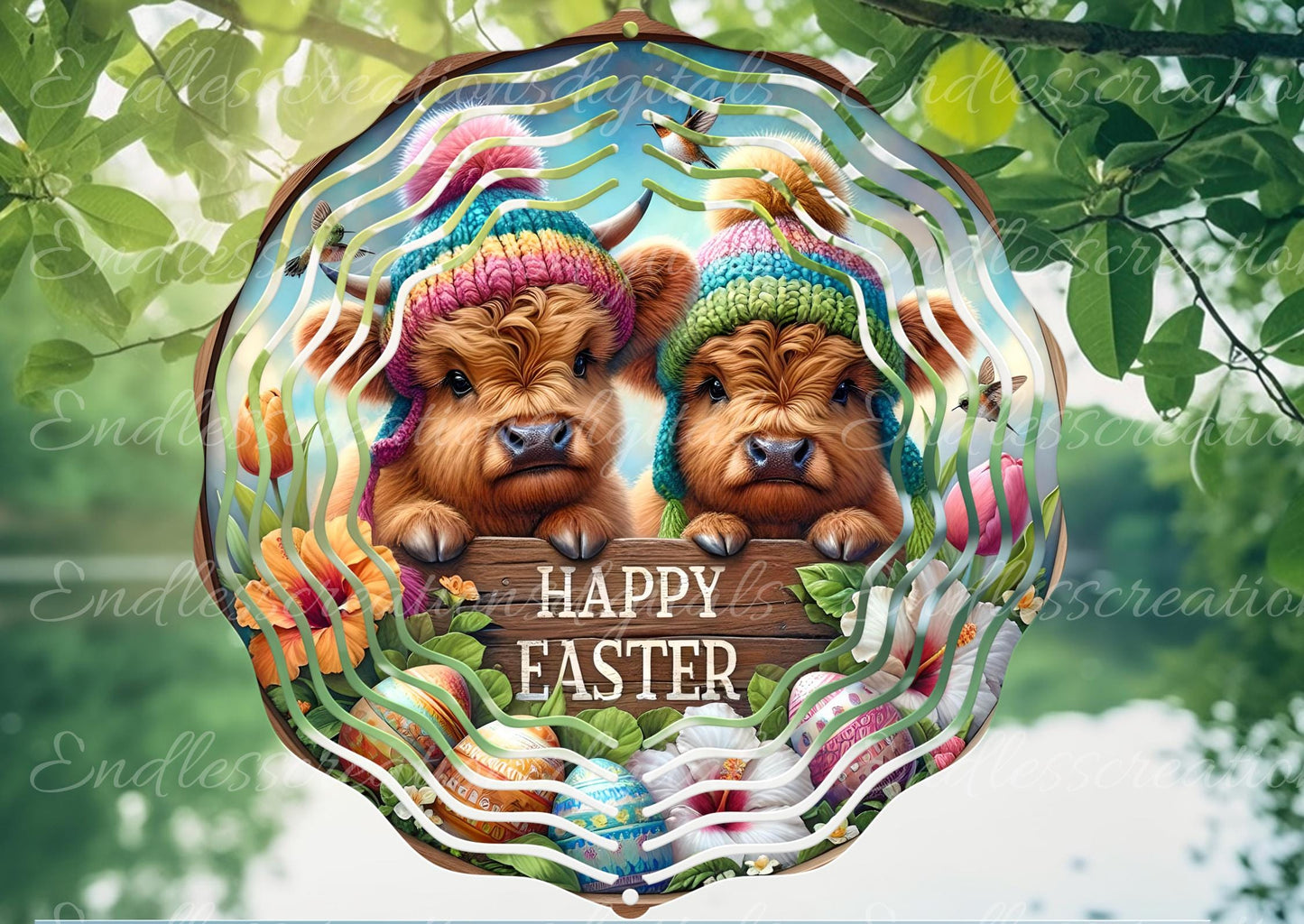 EASTER HIGHLAND COWS Wreath Sign door hanger spinners, slate for sublimation high resolution 2 files for download 1 add your own text