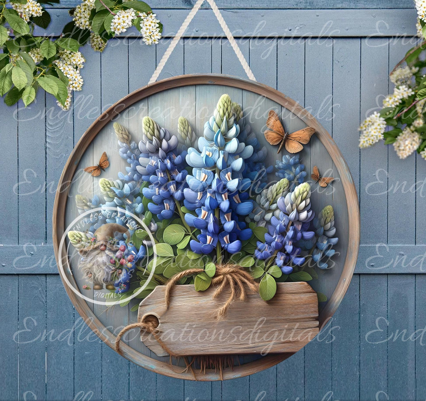 WELCOME BLUEBONNETS SPRING door hanger, keychain, round slate,  for sublimation high resolution can be resized, 2 files 1 blank, resize