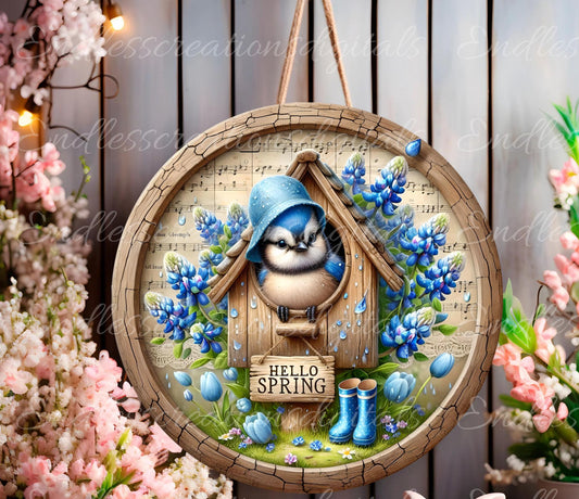 SPRING BABY BLUEJAYS BLUEBONNETS ROUND