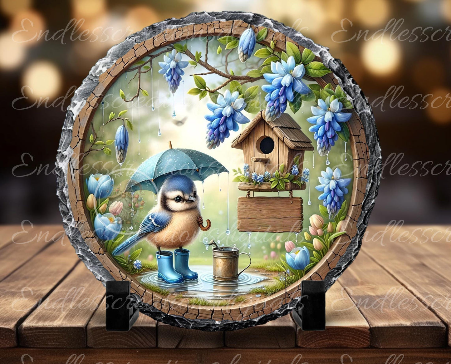 SPRING BABY BLUEJAYS BLUEBONNETS ROUND