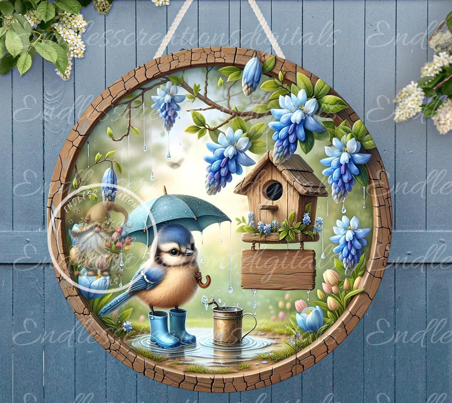 SPRING BABY BLUEJAYS BLUEBONNETS ROUND