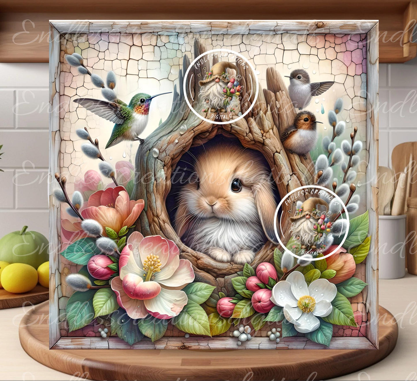 SQUARE EASTER FLORAL SPRING BUNNY