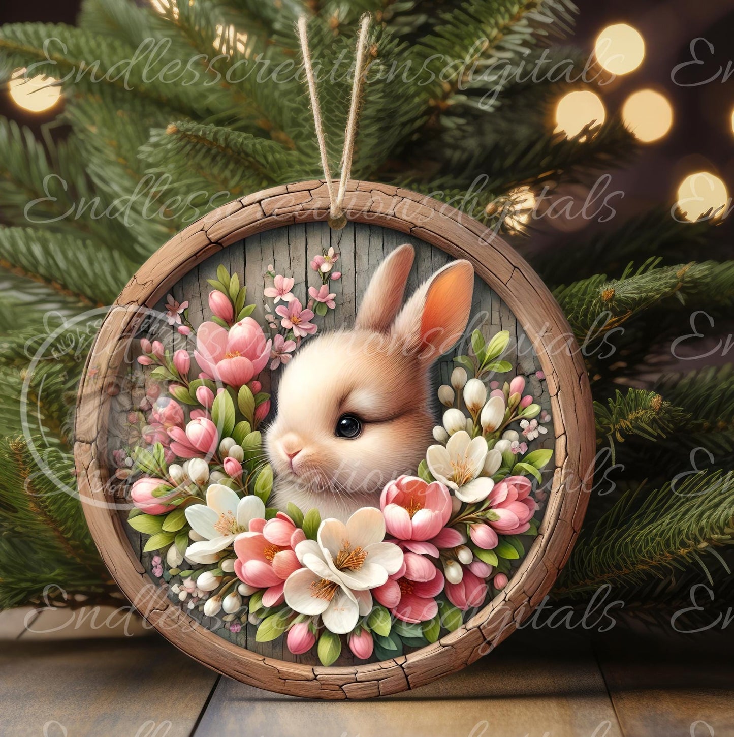 EASTER FLORAL BUNNY Spring Floral Wreath Sign, door hanger, slate for sublimation high resolution 2 files for download 1 add your own text
