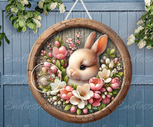 EASTER FLORAL BUNNY Spring Floral Wreath Sign, door hanger, slate for sublimation high resolution 2 files for download 1 add your own text