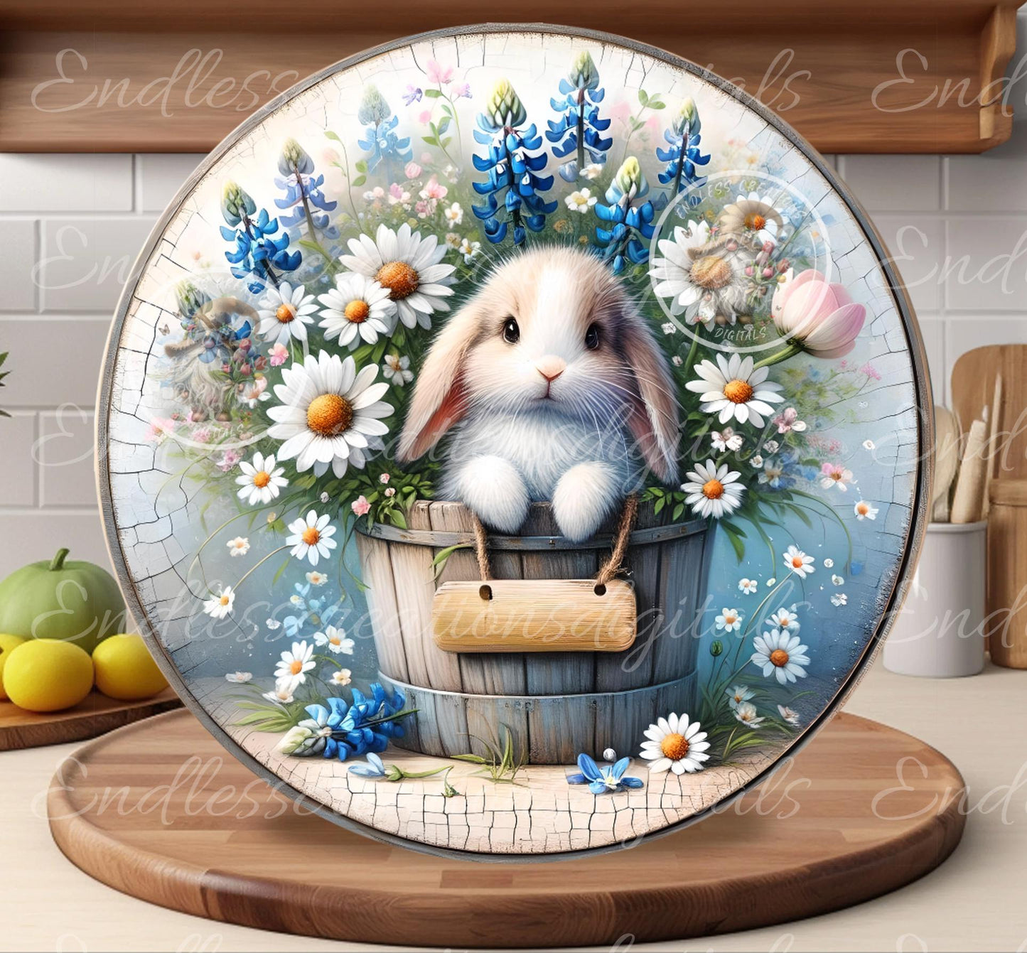 WELCOME SPRING FLORAL BUNNY ROUND