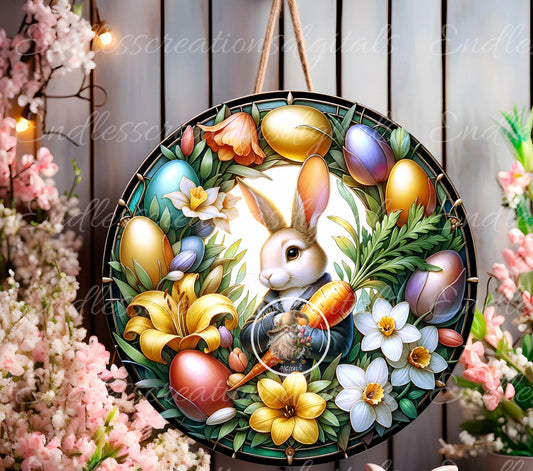 EASTER BUNNY FLORAL Stained Glass Look