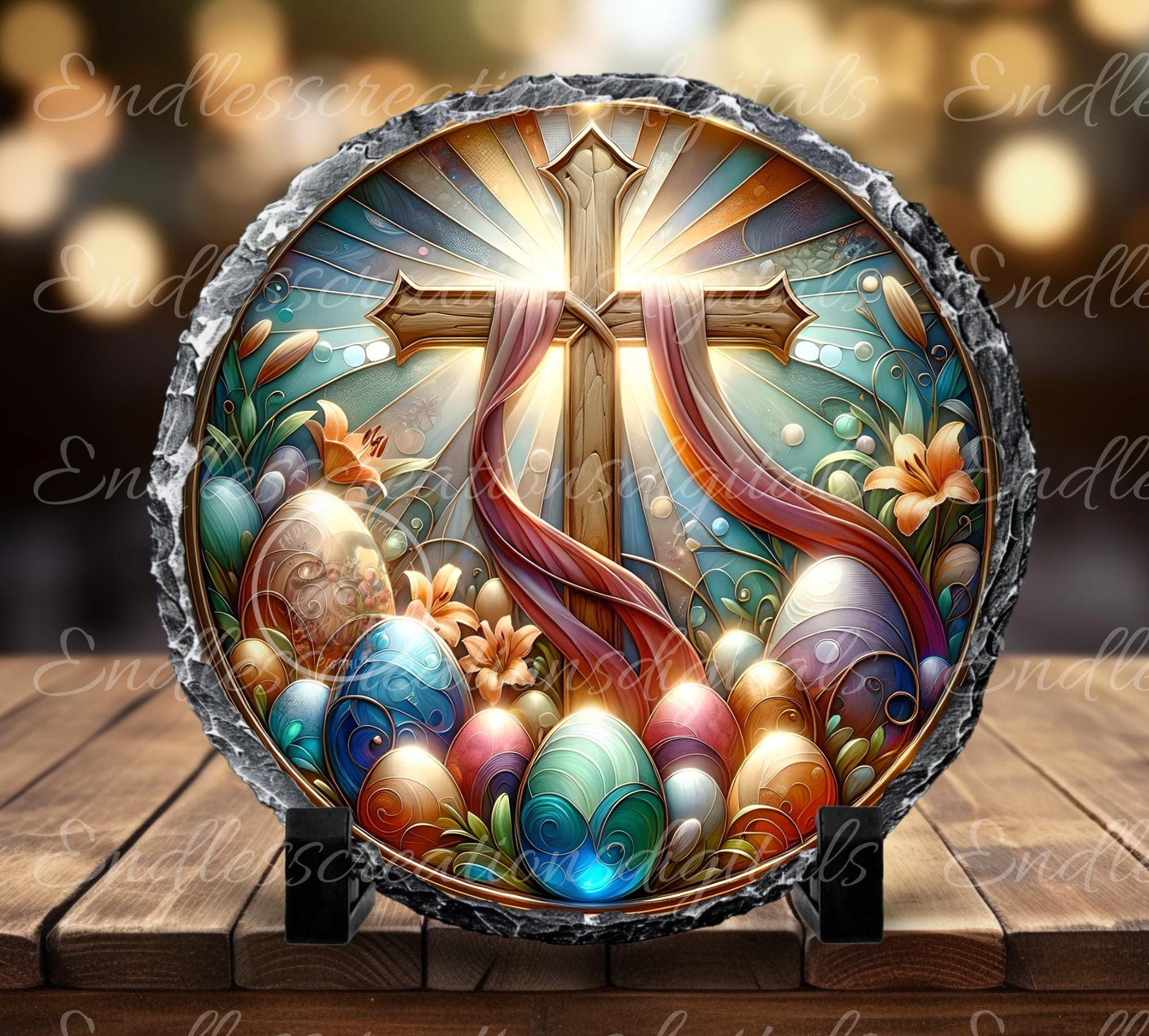 FLORAL EASTER CROSS Stained Glass Look