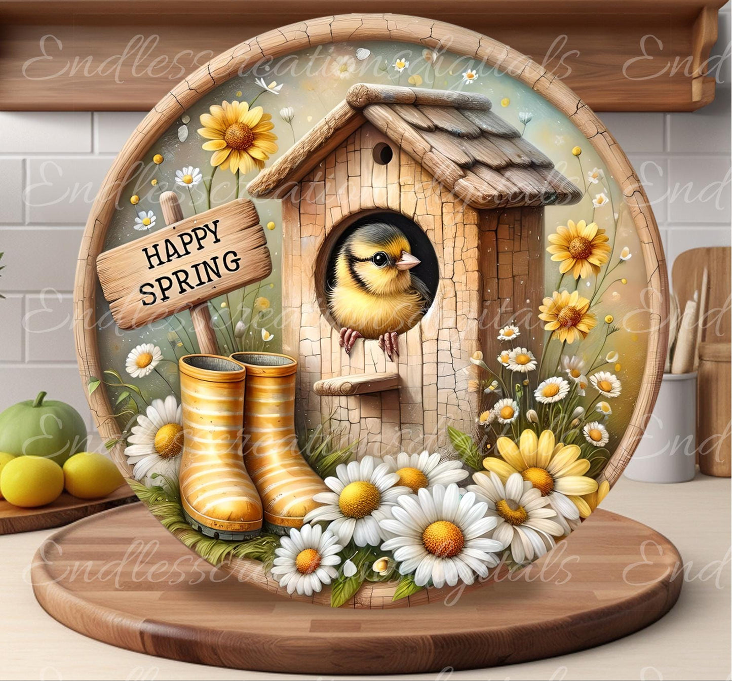 SPRING GOLDFINCHES Wreath Sign, door hanger, Cutting Board, slate for sublimation, 300 dpi  2 files for download 1 add your own text