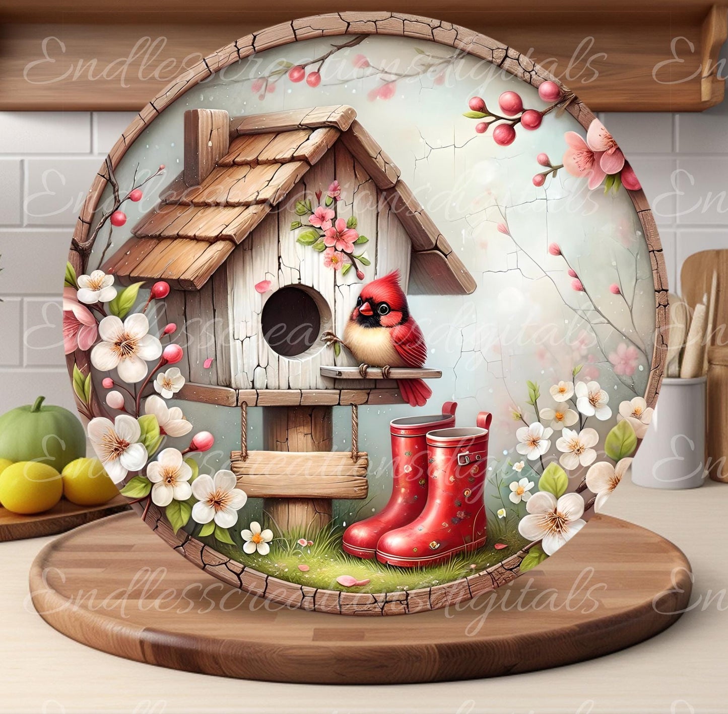 SPRING BABY CARDINAL Wreath Sign, door hanger, Cutting Board, slate for sublimation, 300 dpi  2 files for download 1 add your own text