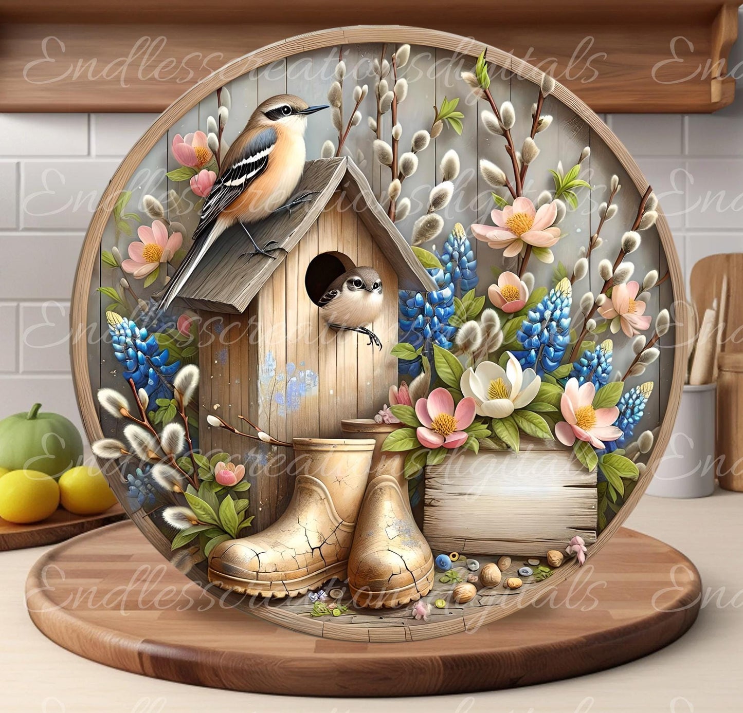 BLUEBONNETS AND MOCKINGBIRDS SPRING Wreath Sign door hanger, Cutting Board, slate for sublimation 300 dpi  2 files for download 1 add your own text
