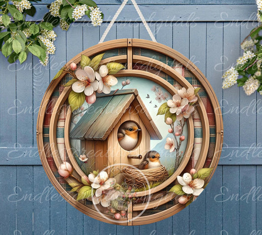SPRING BABY ROBINS Wreath Sign, door hanger, Cutting Board, slate for sublimation, 300 dpi  1 file for download can be resized from 3 to 12"
