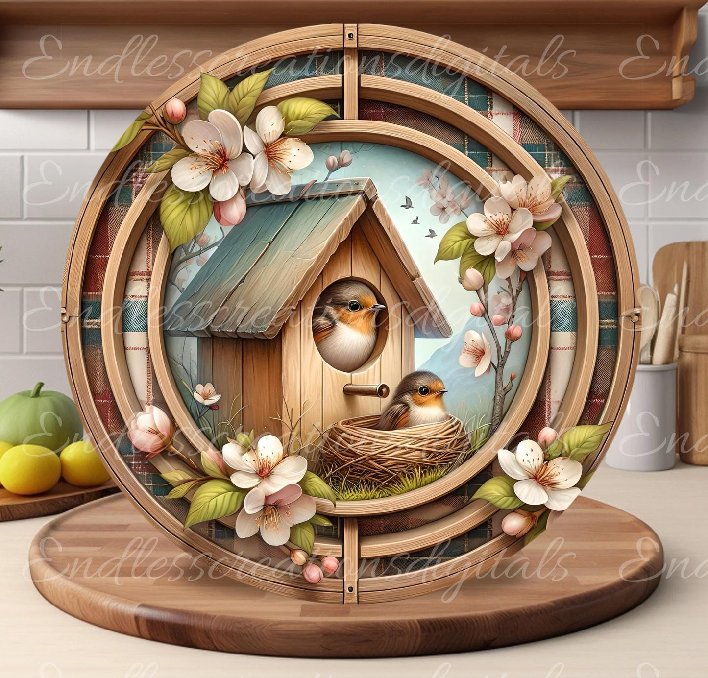 SPRING BABY ROBINS Wreath Sign, door hanger, Cutting Board, slate for sublimation, 300 dpi  1 file for download can be resized from 3 to 12"
