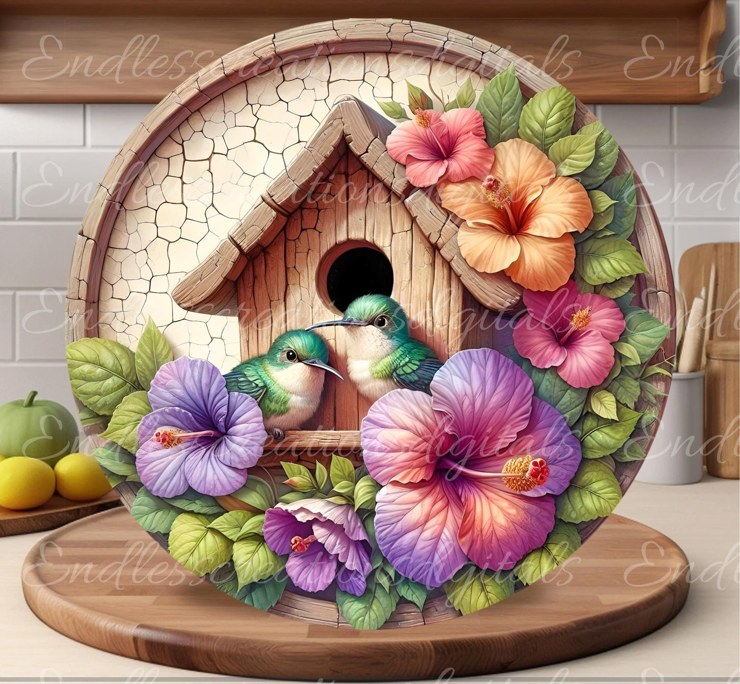 BABY HUMMINGBIRDS Wreath Sign, door hanger, Cutting Board, slate for sublimation, 300 dpi  1 file for download can be resized from 3 to 12"