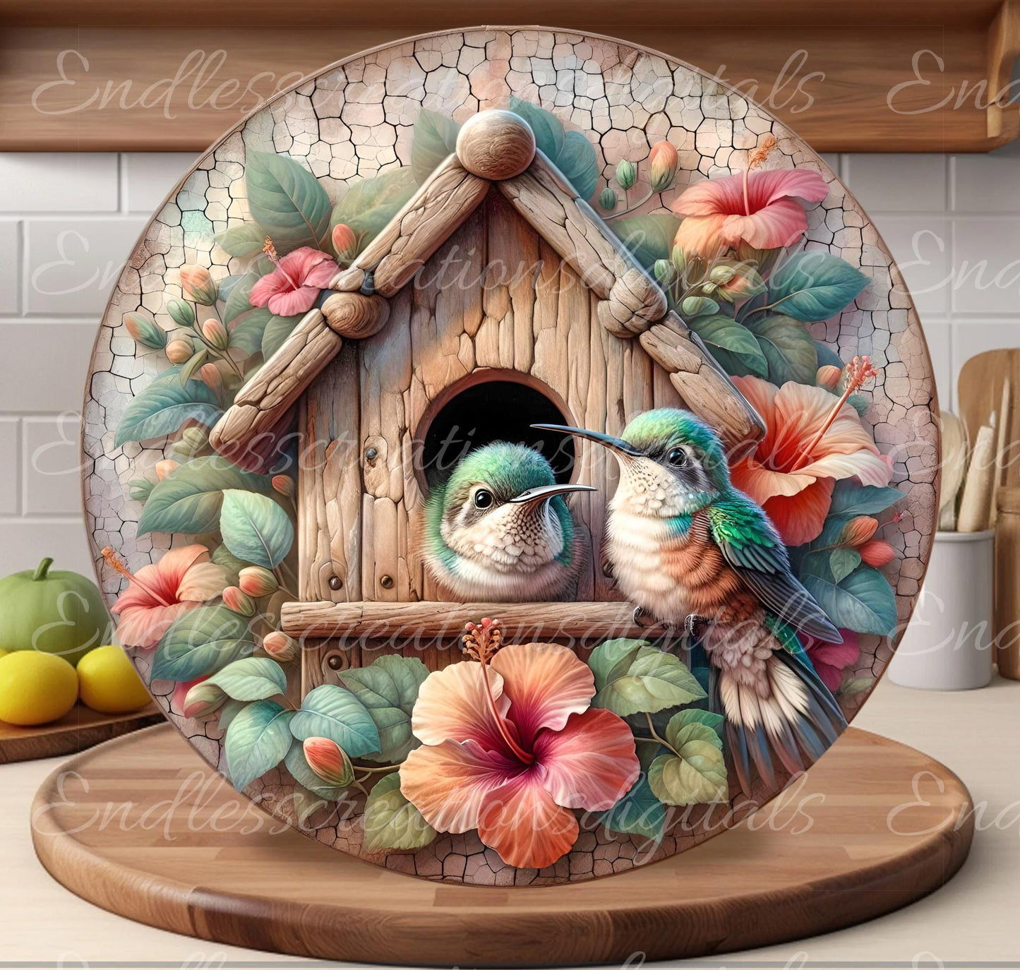 HIBISCUS HUMMINGBIRDS ROUND
