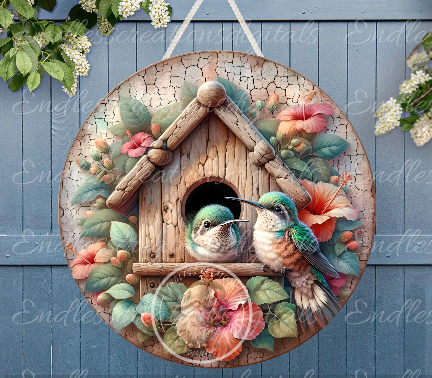 HIBISCUS HUMMINGBIRDS ROUND