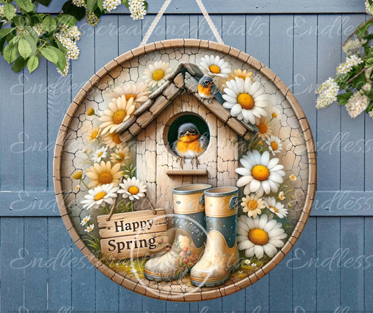SPRING ROBIN DAISY Wreath Sign, door hanger Cutting Board slate for sublimation 300 dpi 2  files for download 1 blank to add own text