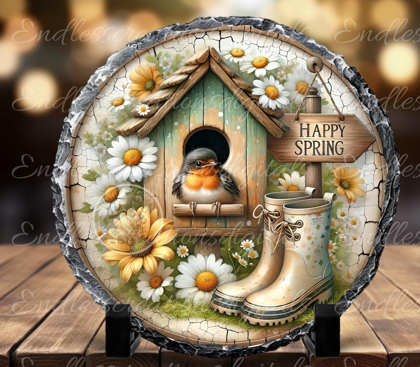 DAISY SPRING ROBIN Wreath Sign, door hanger Cutting Board slate for sublimation 300 dpi 2  files for download 1 blank to add own text