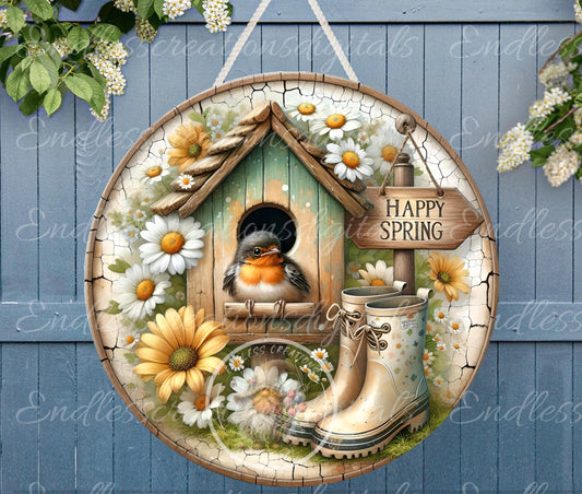 DAISY SPRING ROBIN Wreath Sign, door hanger Cutting Board slate for sublimation 300 dpi 2  files for download 1 blank to add own text