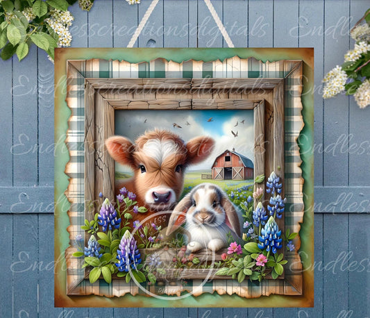 SPRING COW BUNNY Wreath Sign, door hanger, Cutting Board, slate for sublimation, 300 dpi  1 file for download can be resized from 3 to 12"